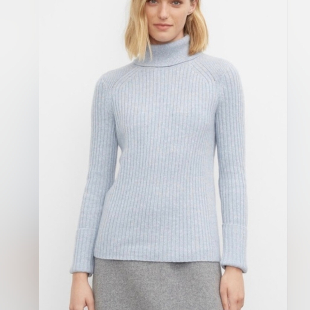 Y2K Club Monaco Ribbed Turtleneck Wool Blend Knit Sweater Powder Blue‎ Medium